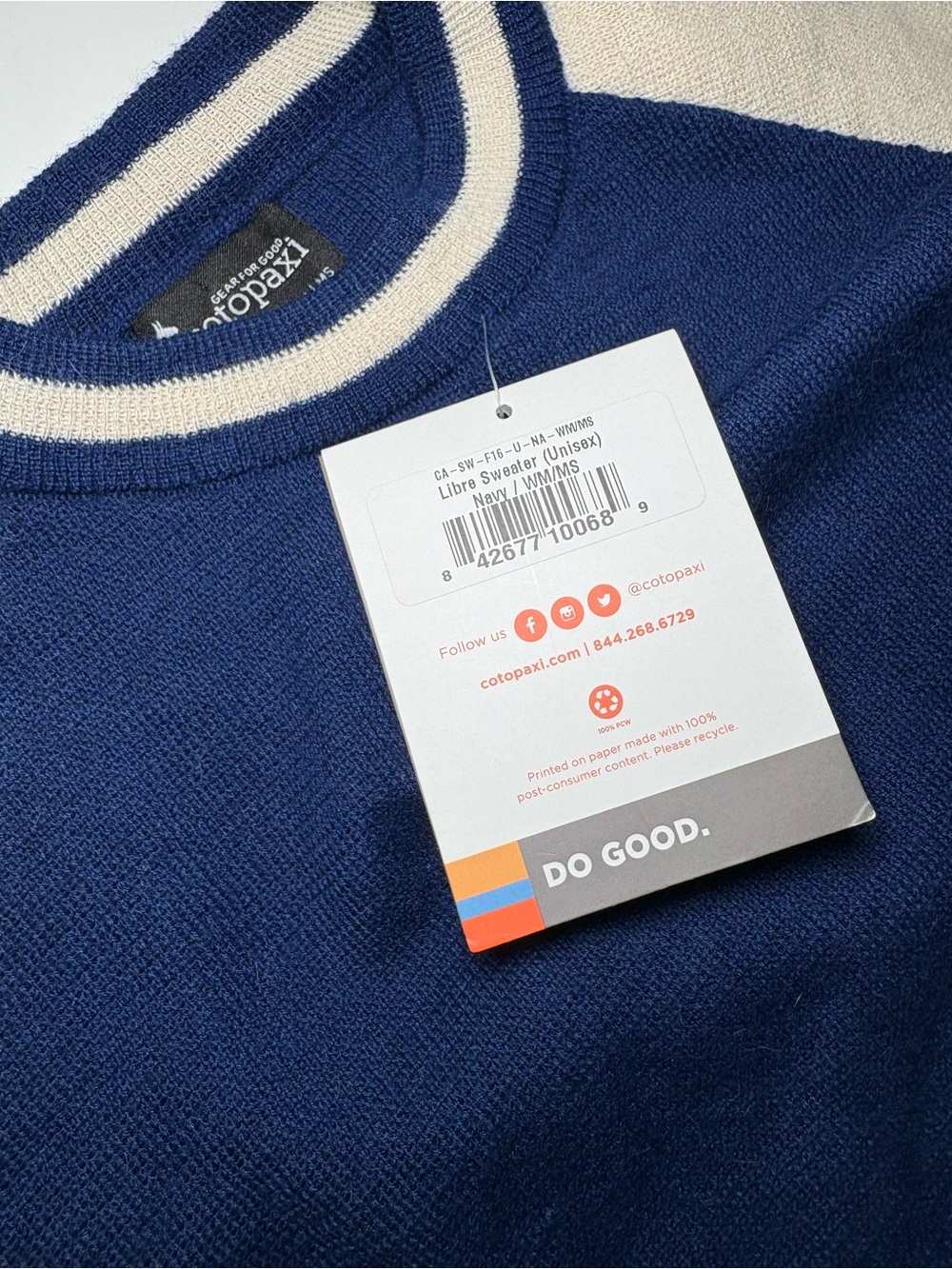 cotopaxi Libre Llama Fiber Crewneck Navy & Cream Sweater - Picture 3 of 8